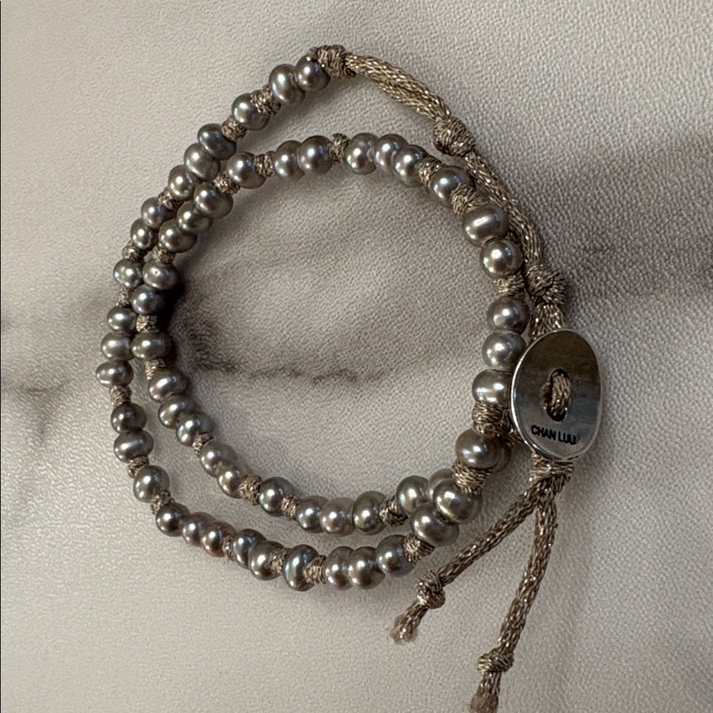 Chan Luu soft grey pearl metallic cord naked wrap adjustable bracelet - Picture 2 of 13